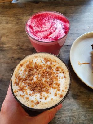 peanut coffee and beetroot latte at WAVE in East London
