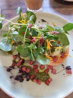 avo toast with extra bacon at WAVE in East London