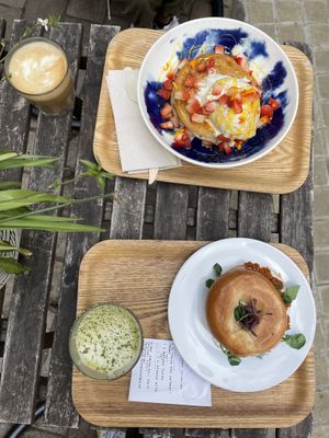 Carrot lox bagel and pancakes   at WAVE in East London