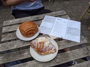 Almond pastry and pain au chocolat at WAVE in East London