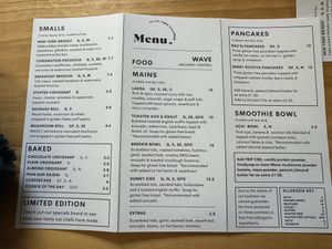 Big menu for food…100% vegan  at WAVE in East London