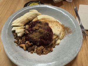Protein pancakes plus banana   at WAVE in East London
