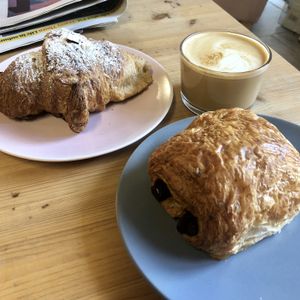 Light and flaky pain au chocolat & almond croissant! at WAVE in East London