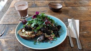 Garlic mushrooms on sourdough toast. Amazing! at WAVE in East London