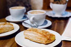 Vegan pastries and cappuccino with soy milk at Torrefazione Cannaregio in Venice