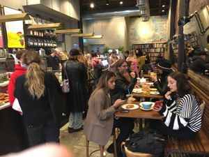 Tables inside. at Blue Stripes Cacao Shop in New York City