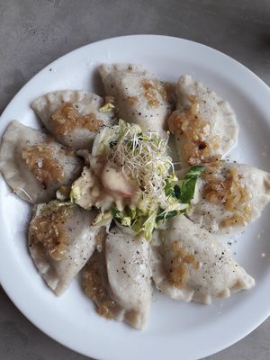 Dumblings with cabbage and mushrooms at Caffe Miasto in Warsaw