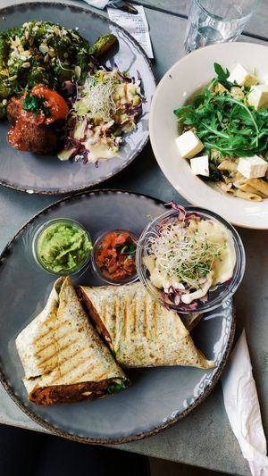 three meals. tortila, kofta, pasta at Caffe Miasto in Warsaw