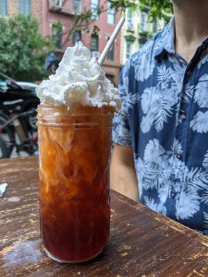 Vegan Thai iced tea at Spicy Moon - 6th St in New York City