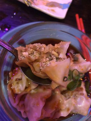 Vegetable wonton in chili oil   at Spicy Moon - 6th St in New York City