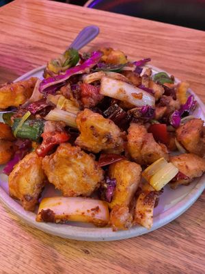 Dry pepper style potatoes  at Spicy Moon - 6th St in New York City