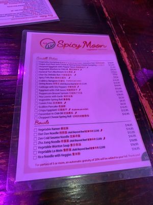 Menu at Spicy Moon - 6th St in New York City