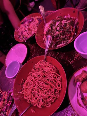Zhan Jiang noodles (left), rice noodle with veggies (back), Dan Dan noodle (right)  at Spicy Moon - 6th St in New York City