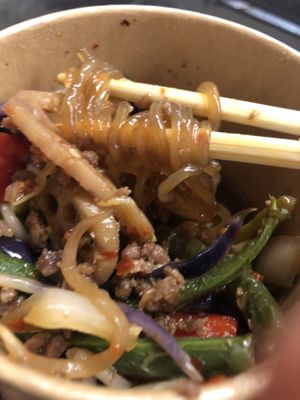 Chili glass noodles with beyond beef   at Spicy Moon - 6th St in New York City