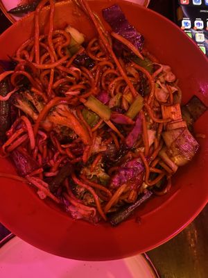 Vegetable lo mein  at Spicy Moon - 6th St in New York City