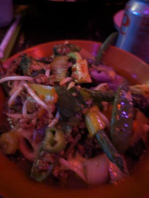 Chili glass noodles with beyond beef at Spicy Moon - 6th St in New York City