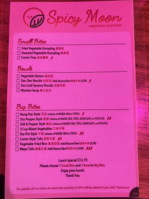 Lunch menu  at Spicy Moon - 6th St in New York City