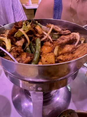 Dry pot with added vegan chicken  at Spicy Moon - 6th St in New York City