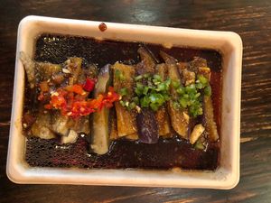 Steamed eggplant and hot pepper at Spicy Moon - 6th St in New York City