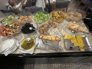 This is their fairly typical salad spread.  The noodle salad and the one to the left of it were the only ones that were there at night that weren’t there during the day.  at Jardim das Cerejas - Chiado in Lisbon