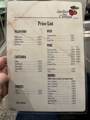 English menu  at Jardim das Cerejas - Chiado in Lisbon