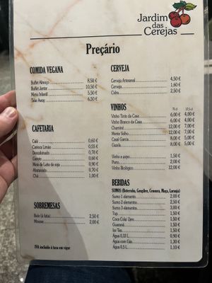 Portuguese menu  at Jardim das Cerejas - Chiado in Lisbon