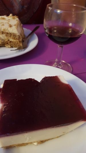 Summer fruit cheesecake and coconut cake  at Jardim das Cerejas - Chiado in Lisbon