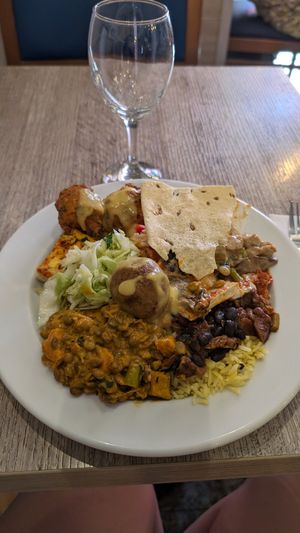 Loaded plate full of food at Jardim das Cerejas - Chiado in Lisbon