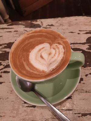 Flat white with soy at Rafter & Rose in Ipswich