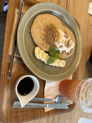 Tofu cream pancakes  at Rakuen Cafe in Naha