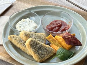 Vegan fish and chips  at Rakuen Cafe in Naha