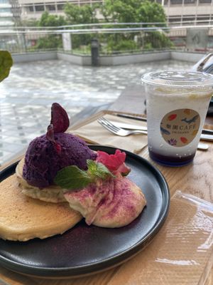 Sweet potato pancakes - yummyyyyy  at Rakuen Cafe in Naha