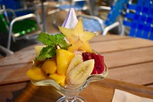 Tropical parfait at Rakuen Cafe in Naha