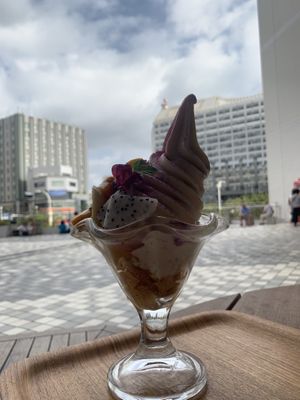 Seasonal parfait at Rakuen Cafe in Naha