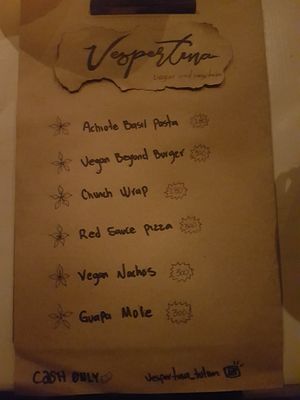 Menu at Vespertina in Tulum