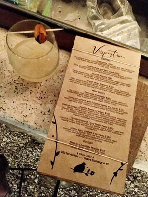 the menu for dinner at Vespertina in Tulum