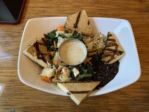 Macrobiotic bowl with Tofu  at Palm Greens Cafe in Palm Springs
