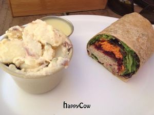 vegan Venus Wrap. and vegan potatoes . with miso ginger sauce. vet good! at Palm Greens Cafe in Palm Springs