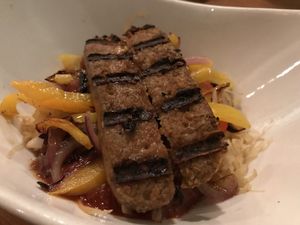 Spaghetti squash with Beyond sausage at Palm Greens Cafe in Palm Springs