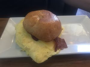 Breakfast sandwich vegan cheese at Palm Greens Cafe in Palm Springs