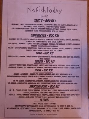 Extensive menu at No Fish Today in Weligama