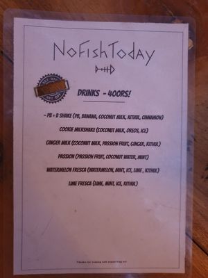 Drink options at No Fish Today in Weligama