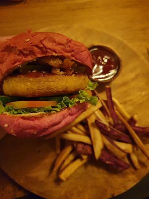 Delicious burger patty at No Fish Today in Weligama