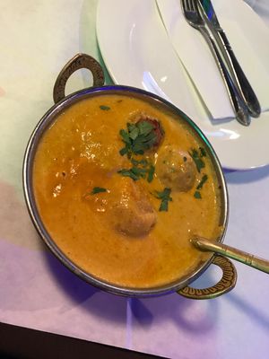 Nargisi Kofta (finally chopped lotus food dumpling with homemade cheese in a saffron onion sauce) at Namaste India in Chesterton