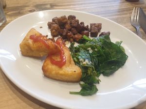 Chilli Tofu, spinach and hash browns. at The Funky Monkey in Stockport