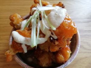 Battered cauliflower at Friend of Mine  in Bridge Of Allan