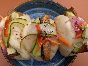 Tofu bao buns (minus coriander leaf!) at Friend of Mine  in Bridge Of Allan