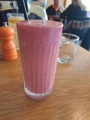 Strawberry, banana and lime smoothie (with coconut milk) at Friend of Mine  in Bridge Of Allan