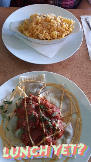 Baked ravioli and mac n "cheese" at Fresh Start Bistro in Campbell River