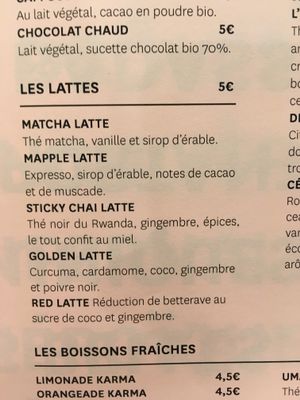 Latte (all vegan except the one with honey) at Make My Lemonade in Paris